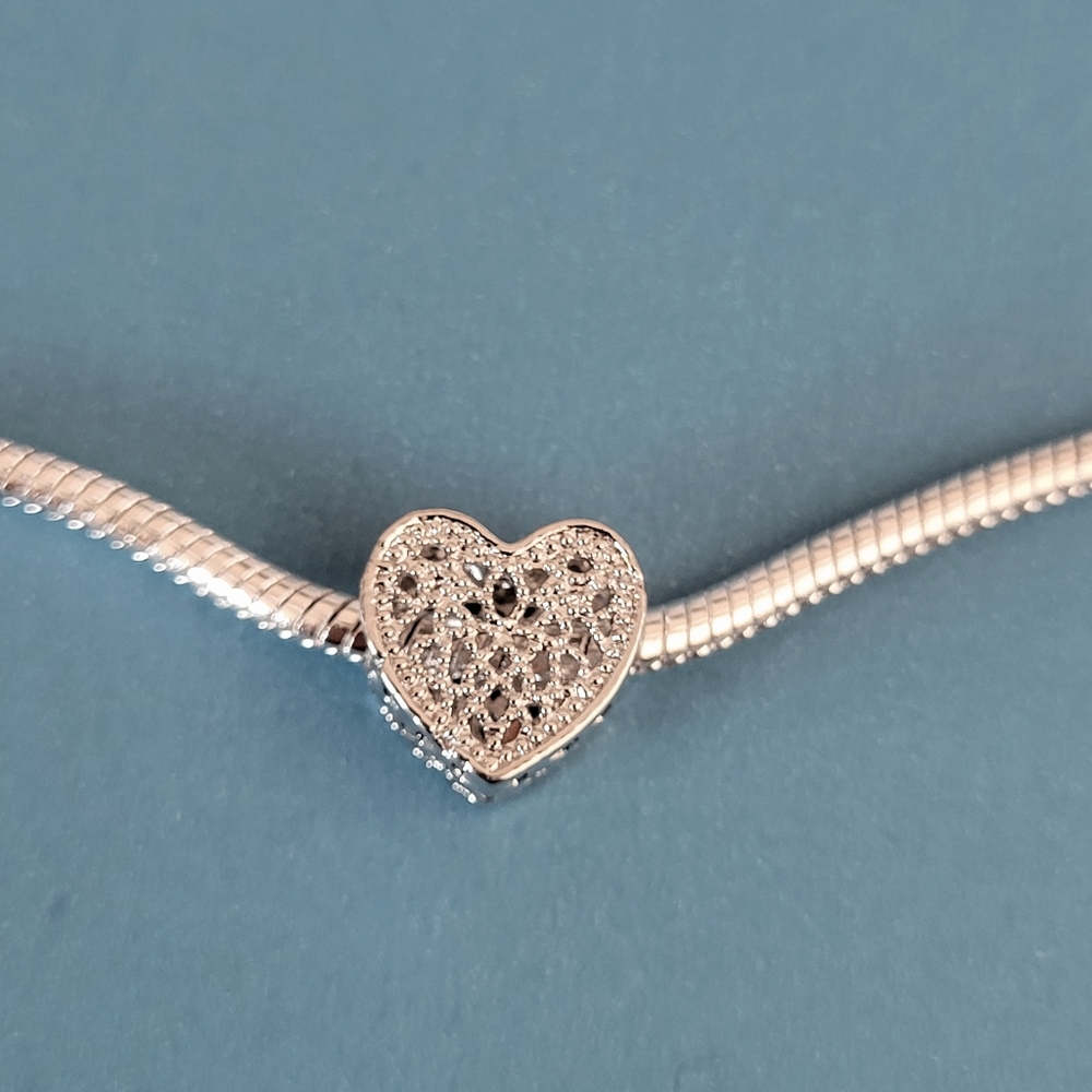 New! For Pandora Charm Bracelet Silver Color Cut Out Filigree Heart Charm NICE - Picture 2 of 6